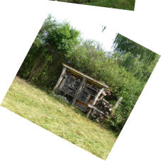 Kerzersmoos: Das Insekten- bzw. Wildbienenhaus wurde von überwucherndem Gebüsch befreit.  